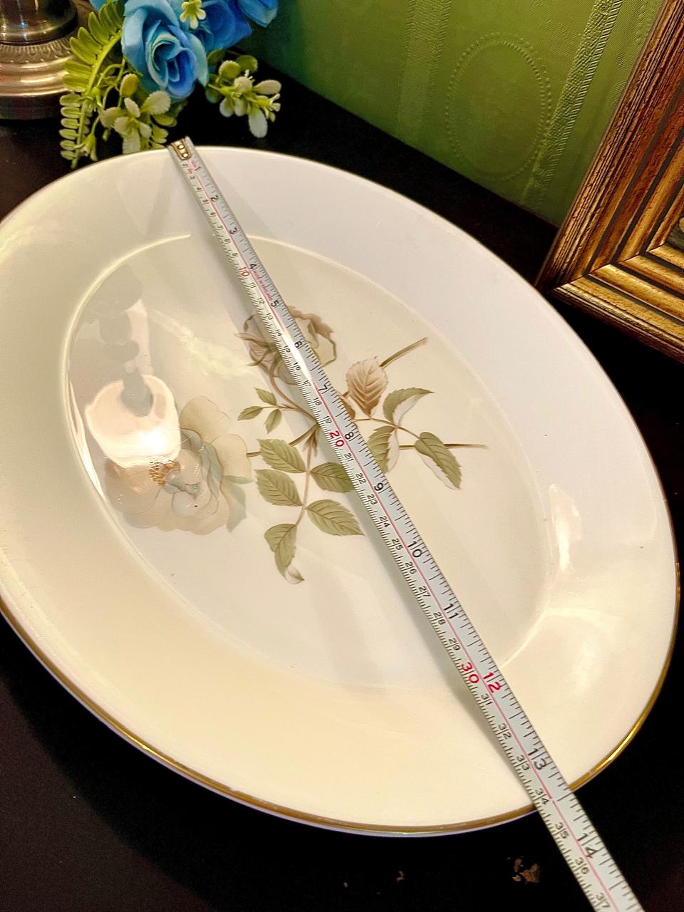 Large Oval Floral Ceramic Serving Platter – Gold Rim Dish