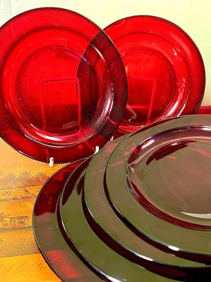 Ruby Red Crystal Medium Plates | Vintage Crystal Serveware | Set of 6