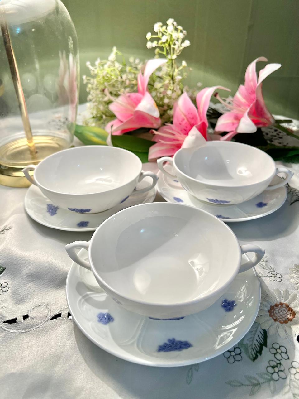 Adderley fine bone china Blue Floral Fine Bone China soup bowl  & Saucer Set – 6 Piece