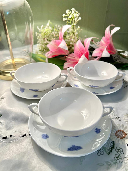 Adderley fine bone china Blue Floral Fine Bone China soup bowl  & Saucer Set – 6 Piece