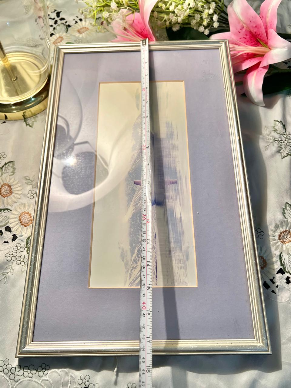 Framed Cruise Ship & Snowy Mountain Art Watercolor painting 18"