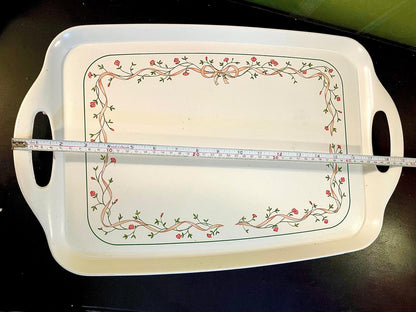 Ribbon rosebud tray shown with measuring tape indicating approx. 18 inch length