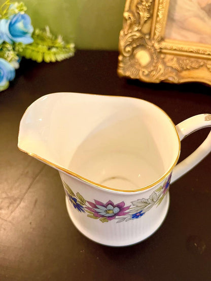 Top-down interior view of vintage floral chintz bone china creamer