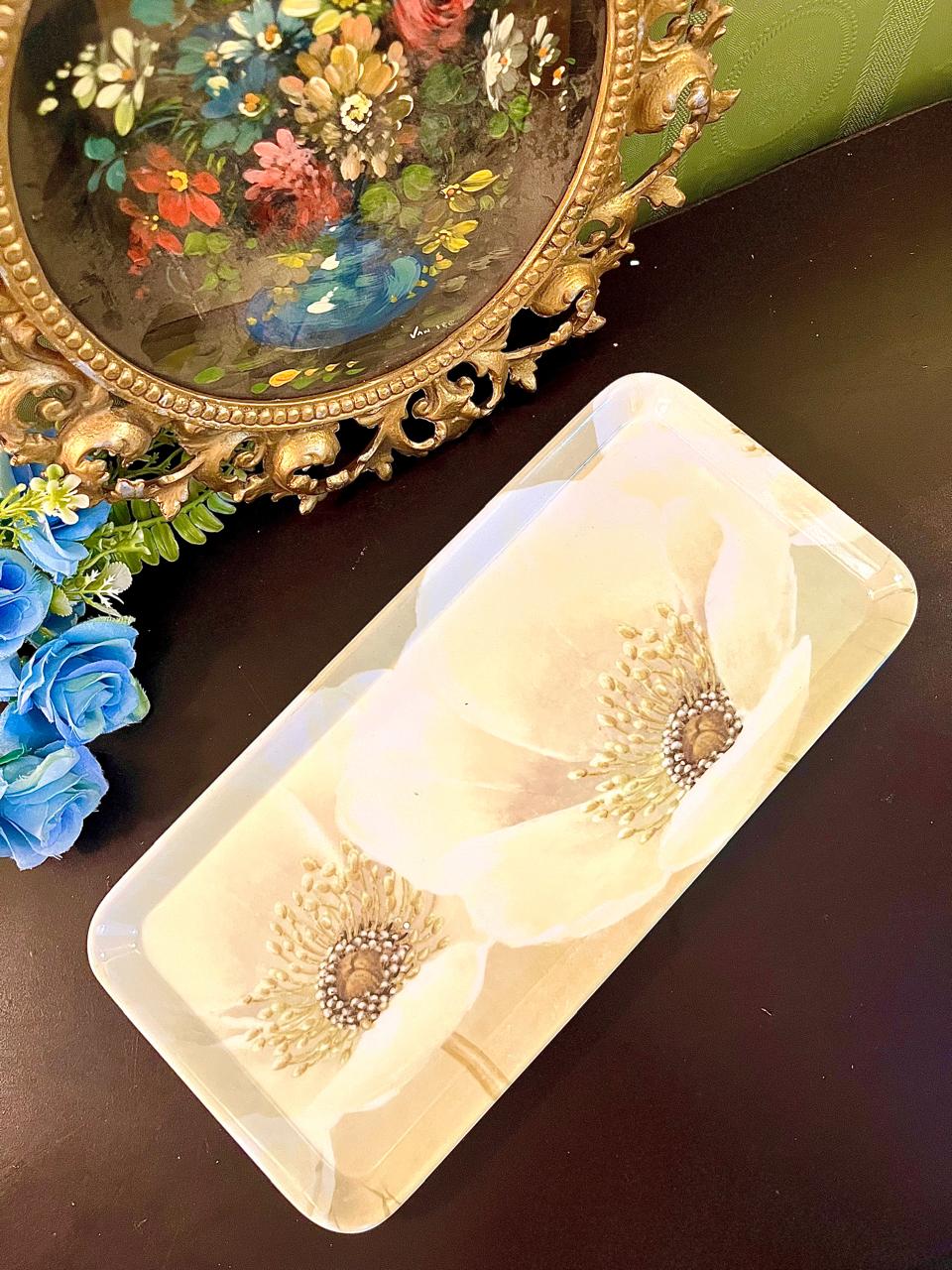 Dunelm cream rectangular tray with anemone floral print