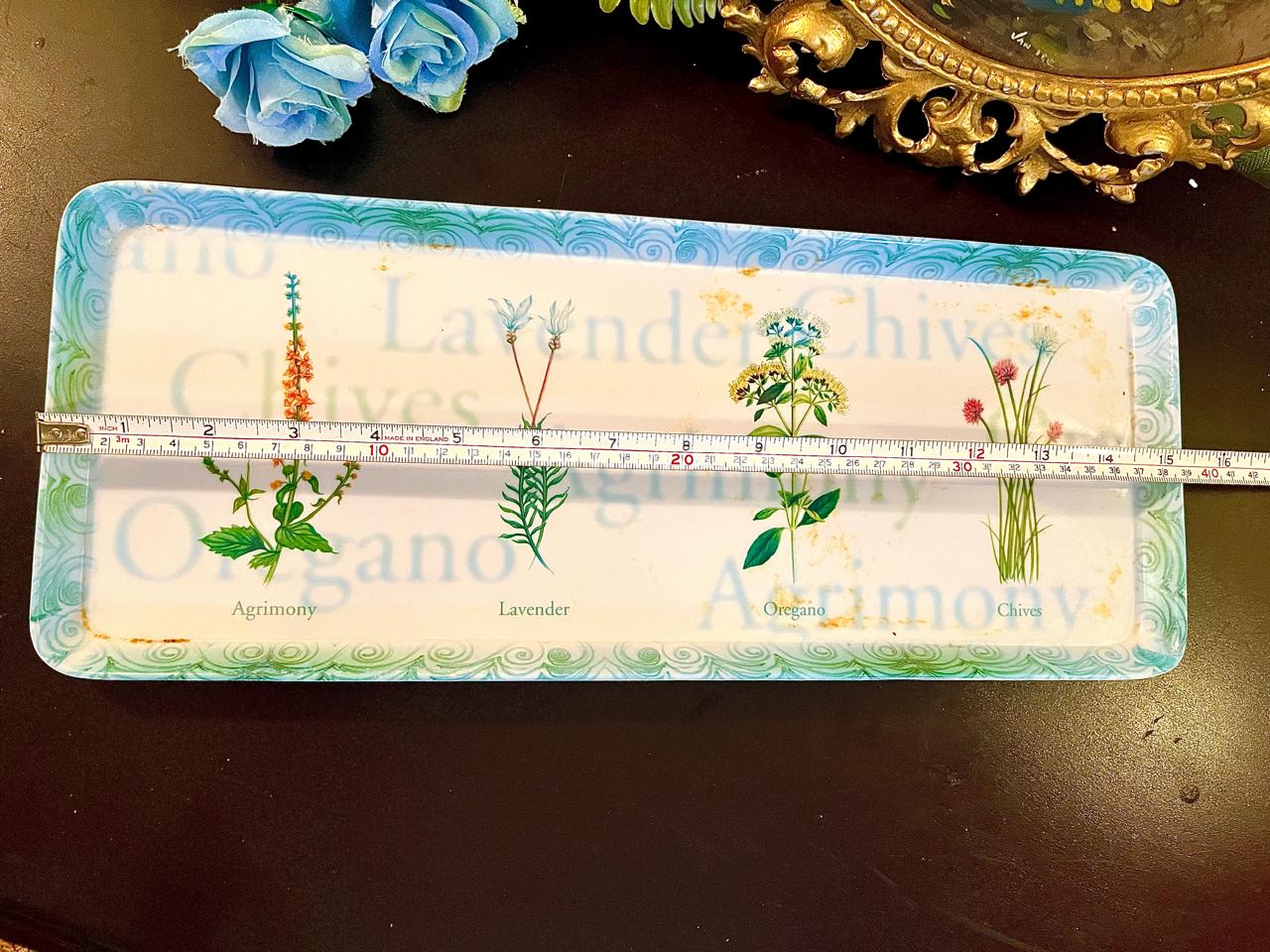 Herb tray shown with measuring tape indicating approx. 15 inch length