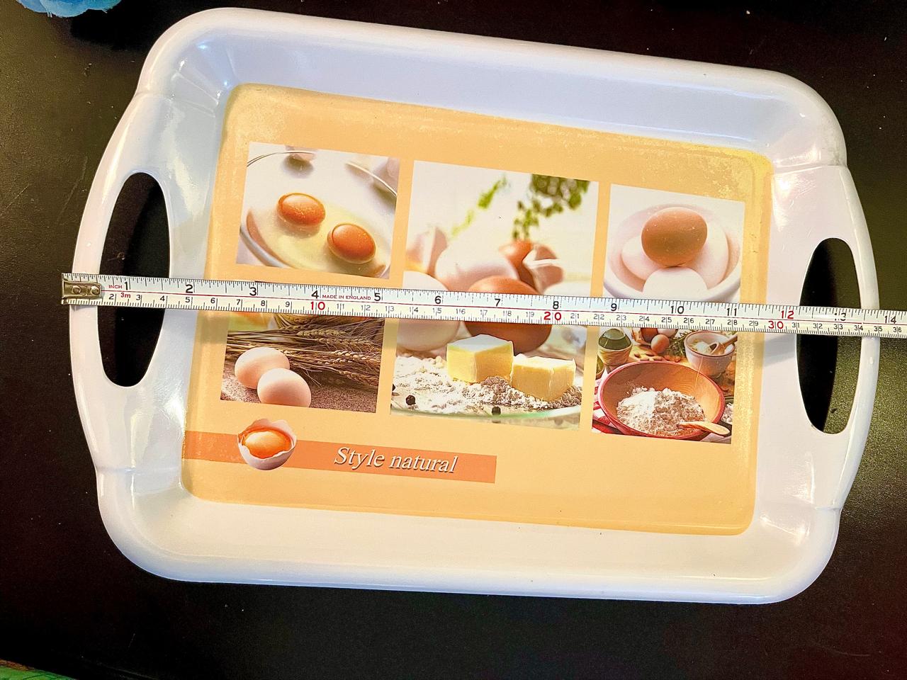 Style Natural tray shown with measuring tape indicating approx. 12 inch width