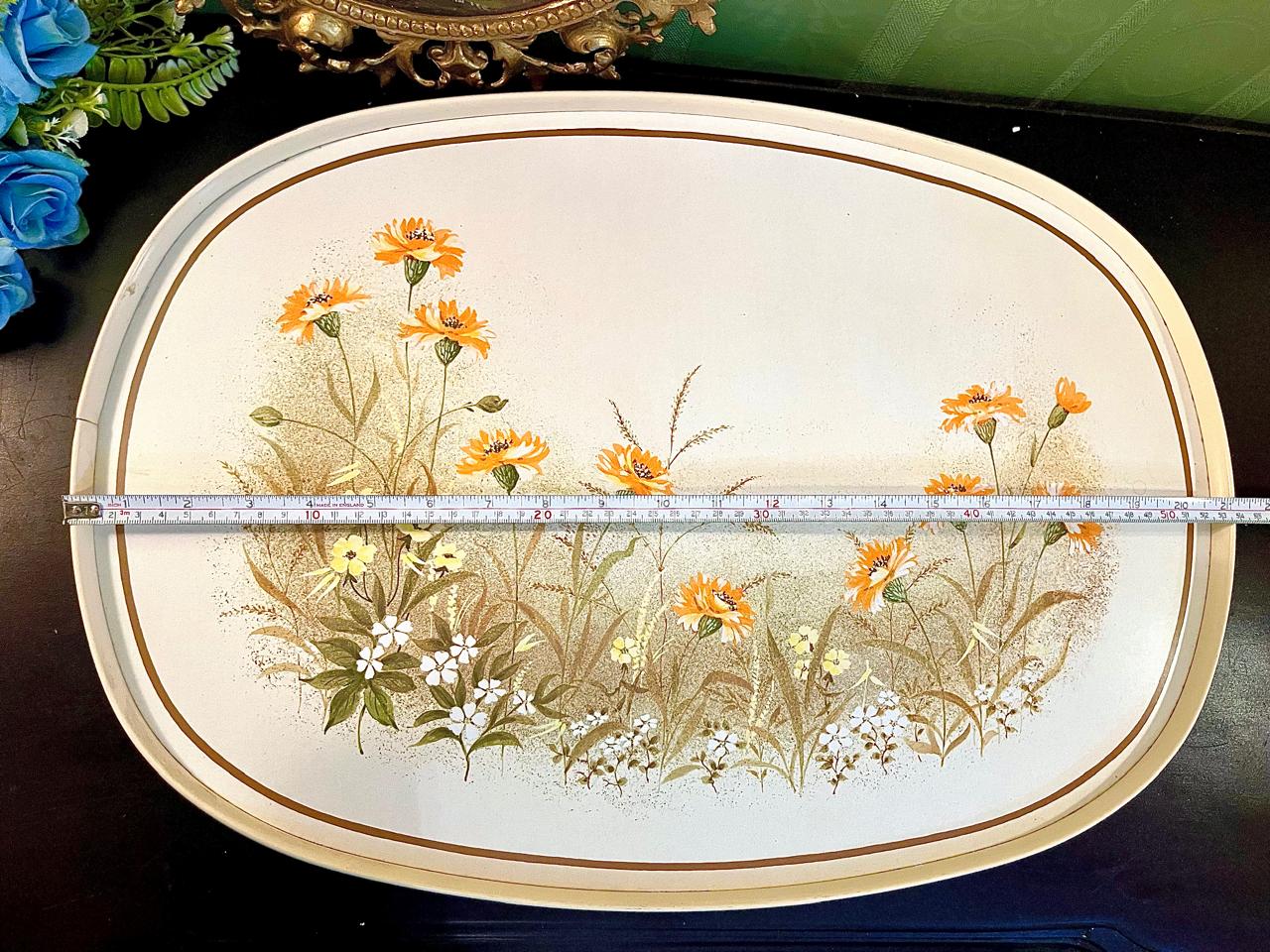 Oval wildflower tray shown with measuring tape indicating approx. 20 inch length
