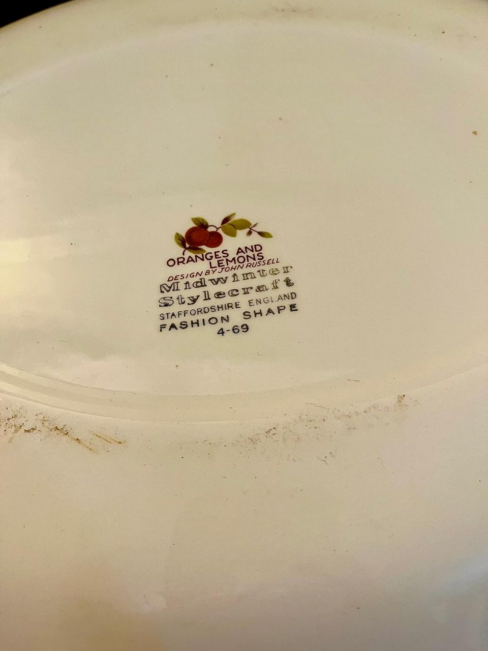 Backstamp mark on base of vintage ironstone fruit pattern platter